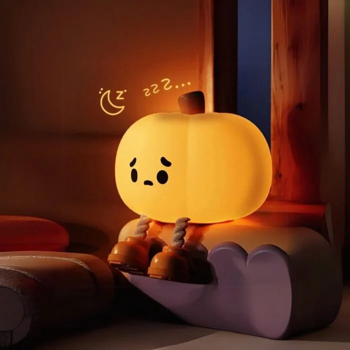UoQo Silicone Pumpkin Night Light Cute Sad Silicone Little Pumpkin Sleep Lamp Tap to Adjust Brightness Squishy Light Up Pumpkin Phone Holder for Christmas Desk Home Decor Gifts